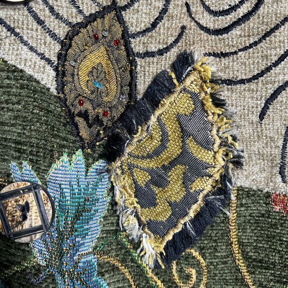 Indigo Moon Multicolor Velvet Embroidered Beaded Tapestry Jacket Boho SzL Flawed - Picture 4 of 16